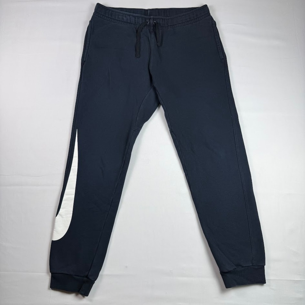 Nike Mens Big Swoosh Joggers Navy Blue Fleece Tapered Sweatpants Medium
